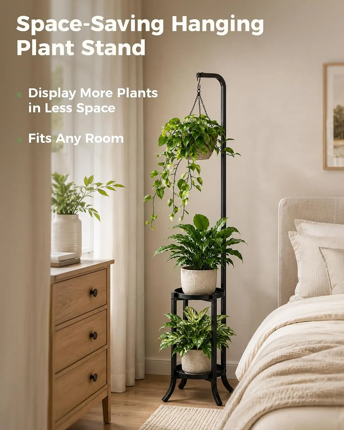 Bamworld Tall Hanging Plant Stand - Indoor Corner Plant Shelf, Outdoor Black Garden Trellis for Home Improvement & Garden Supplies