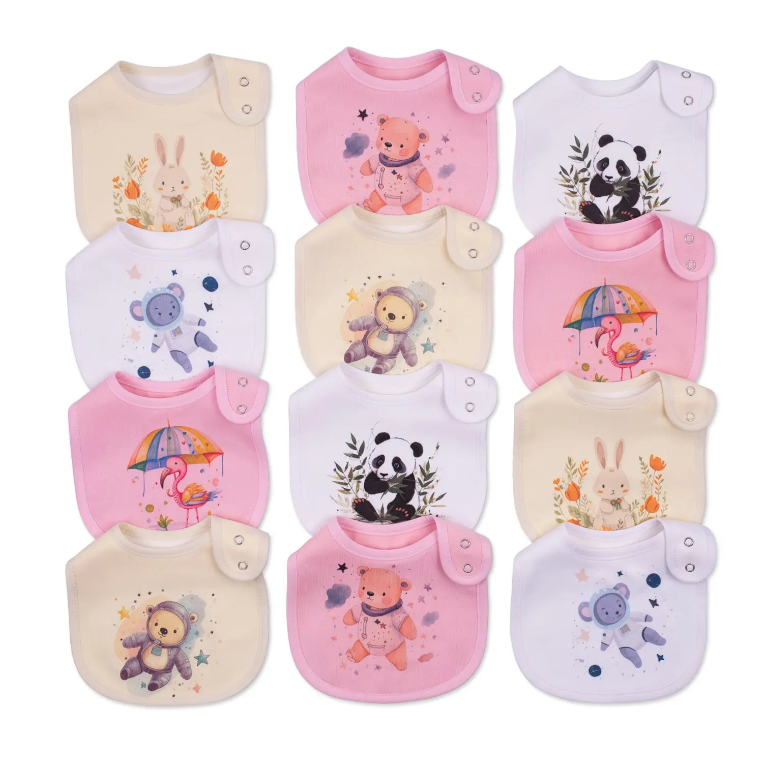 12 Pack Baby Drool Bibs Newborn Bibs Soft Skin Friendly Cotton Feeding Bibs Infant Essentials for Boys Girls Adjustable Snap Closure Waterproof Breathable Teething Feeding Spit Up Protection Easy to Clean Cartoon Dinosaur Animal Prints