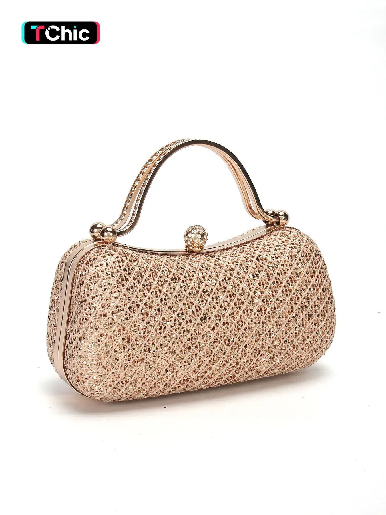 Shimmering ladies' evening clutch, sequinned handbag, fashionable handbag, Elegant Bags, crossbody bag with shoulder chain, diamond-studded handle design, suitable for weddings, parties, banquets, Christmas celebrations and more.