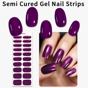 20 tips Purple Semi Cured Gel Nail Strips, Y2K Metallic Gel Nail Full Wraps, UV Lamp Required, Easy to Apply and Remove, Suitable for Women's Everyday Music Festivals Nail Art Supplies Nail Stickers