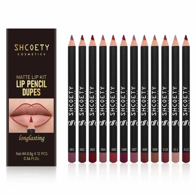 SHCOETY Cosmetics Matte Lip Liner Set - 12 Counts/Box, Long-Lasting, Waterproof, Easy Coloring Pencils, Multicolor, Beginner-Friendly, Professional Daily Makeup Kit