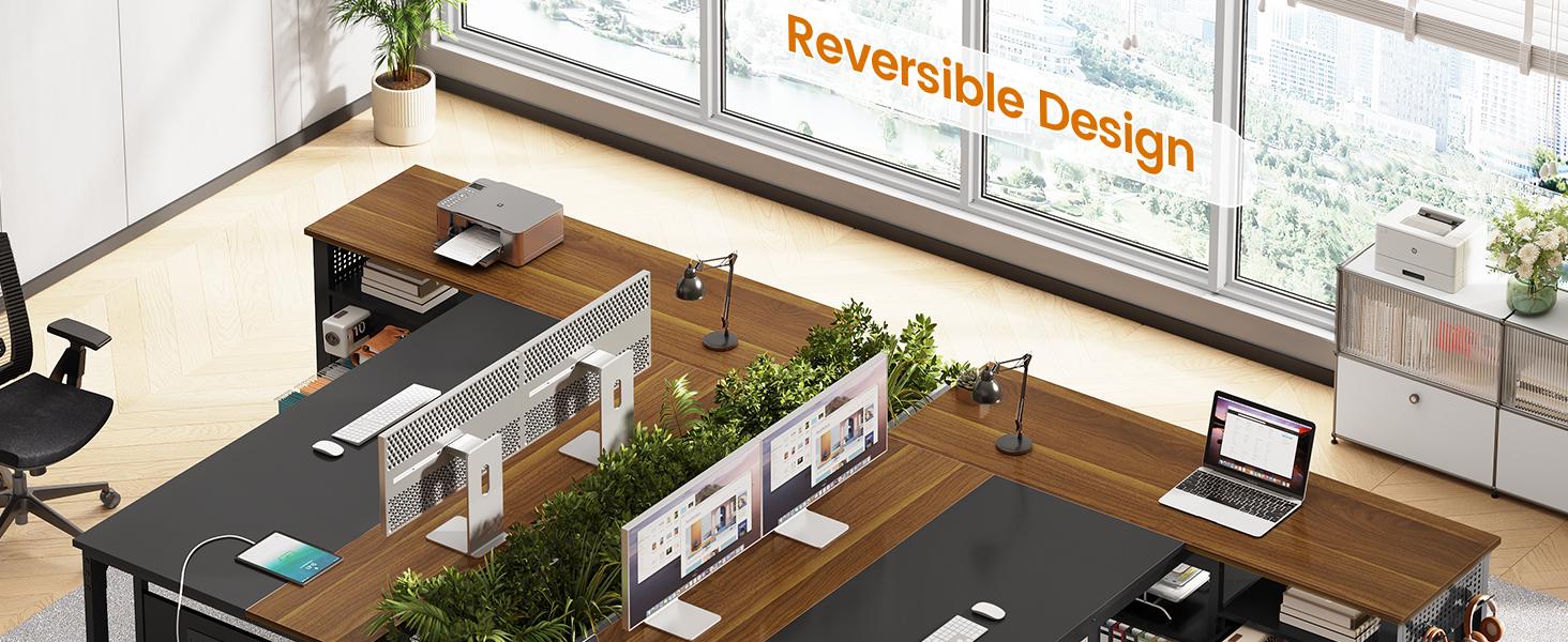 71" Reversible L-Shaped Modern Wood Executive Desk - Home Office Workstation with Power Outlet, File Drawers, Pegboard, CPU Stand - Desks for Gaming (Walnut), Modern Wood Desk