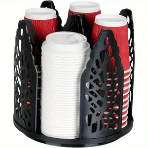 Rotating Paper Cup Holder with 4 Compartments, Disposable Coffee Cup Dispenser, Storage Box, Detachable Plastic Cup Organizer