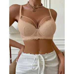 Women's Solid Color Push Up Bra, Comfortable Breathable Lace Bra, Soft Lingerie for Daily Wear, Women's Lingerie for All Seasons, Breathable Comfy Bra