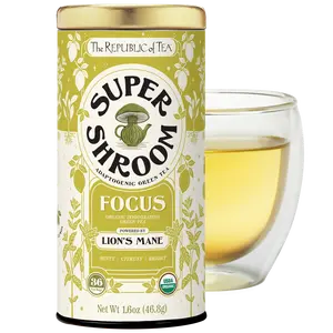 The Republic of Tea SuperShroom Focus Lion’s Mane Green Tea, Organic Peppermint and Lemon Blend, Naturally Caffeinated, Unbleached Tea Bags in Reusable Tin, 36 Count
