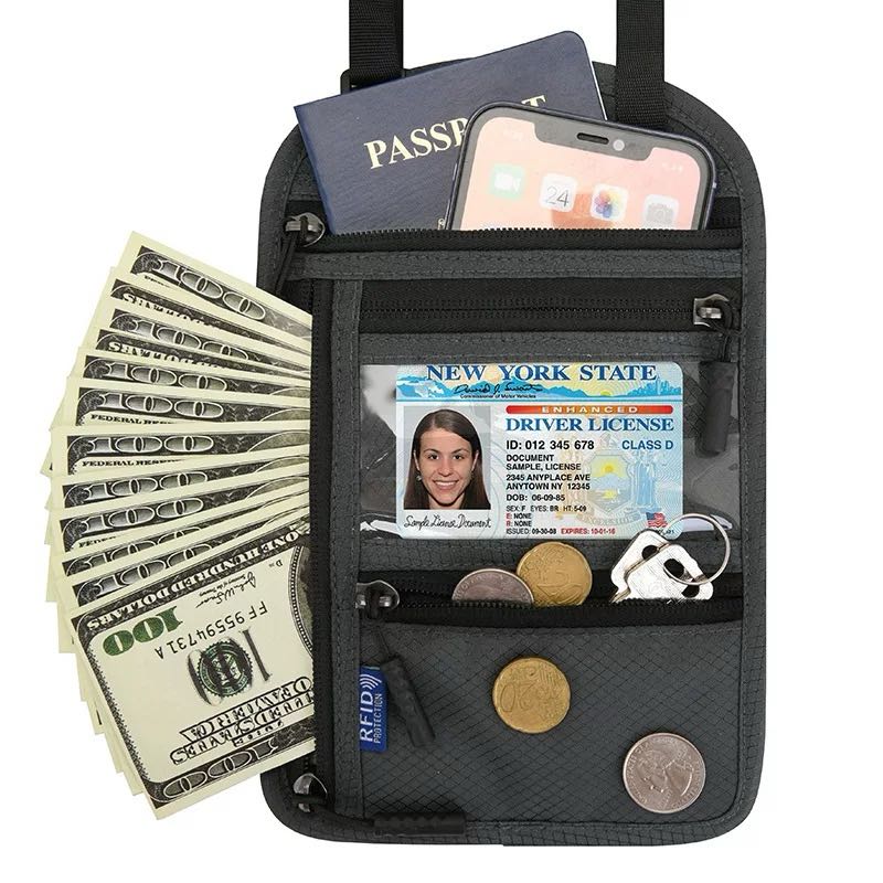 Neck Wallet,RFID Blocking Passport Holder, Easy to Conceal Travel Pouch,Multi-Functional Crossbody Wallet with Adjustable Neck Strap,Durable Nylon Storage Bag for Secure & Convenient Travel