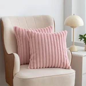 Solid Color Faux Fur Throw Pillow Cover, 2 Counts Soft Comfortable Striped Decorative Cushion Cover without Filler, Household Decoration Supplies for Home Living Room Sofa Couch