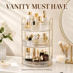 Rotating Makeup Organizer for Vanity, 2/3-Tier Clear Cosmetic Storage Rack, Perfume & Skincare Storage, Countertop Organizer for Bathroom, Easy Access, Space-Saving