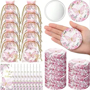 36pcs Butterfly-Themed Party Favor Set, Includes 12 Compact Mirrors, 12 Thank You Cards, 12 Organza Bags, for Weddings, Party Supplies, Party Favors Assortment
