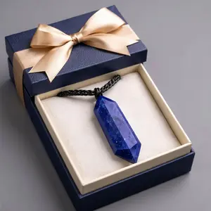 Natural Lapis Lazuli Double-Terminated Crystal Point Pendant, Adjustable Cord Healing Necklace Gift for Crystal Enthusiasts