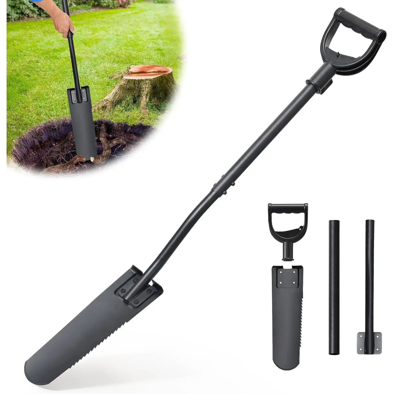 Spade Shovel,15 inch Long Narrow Spade, Heavy Duty Garden Trench Shovel for Digging,Trenching, Planting,Scraping, Edging with Cutting Blade, D Handle, Foot Rest Pedal, 45 Inches Drain Spade