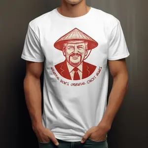 General Don's Chicky Nugs Next Level Triblend T-Shirt - White with Red Graphic Design, Casual Style unisex top. #Trump,#chicken nuggets,#Chinese food,#apparel, #funny,#clothing,#president,#USA,#America