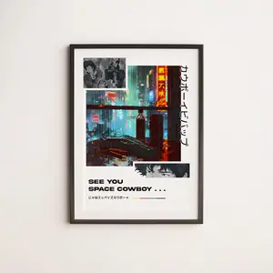 Anime Poster, Cowboy Bebop Art Print,  90s Manga Wall Art Poster, Minimalist Home Decor, Anime Fans Gift