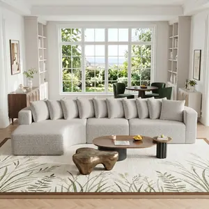 Eyisean 131" Chenille Modular Sectional Boneless Couch with Chaise, Oversized L-Shaped Cloud Sectional Couch with 10 Pillows, No Assembly Required, Modern Deep Seat Corner Curved Sofa Couches for Living Room, Apartment, Bedroom