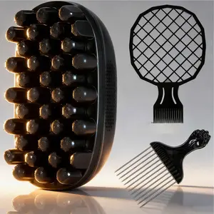 3PCS Twist Hair Styling Comb Set, Sponge Twist Brush with Metal Hair Pick and Twist Comb for Afro, Curly, Coily & Short Hair, Professional Hair Twist Styling Kit for Men & Women, Curling Brush