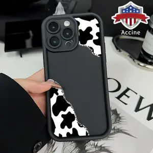 Cow Print Corner Case for iPhone 16 15 14 Pro Max E 13 12 11 XR XS Plus Shockproof Full Camera Protection Durable slim Silicone Cover