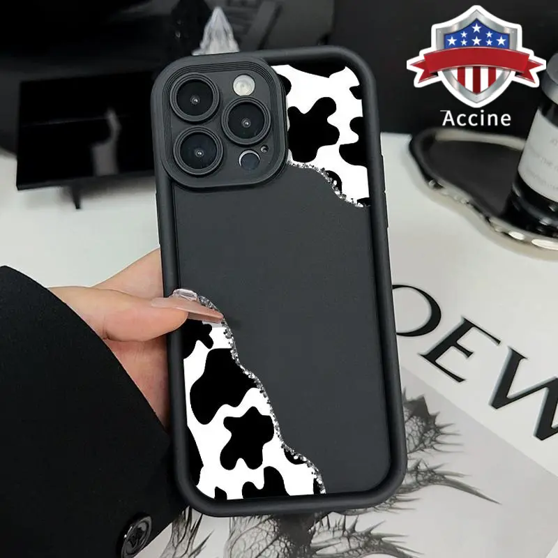 Cow Print Corner Casing for iPhone 16,15,14 Pro Max,E,13,12,11,XR,XS Plus - Protective,Shockproof,Full Camera Protection,Durable Slim Anti-Yellowing Silicone Cover, Anti-Yellowing Silicone Stays Fresh