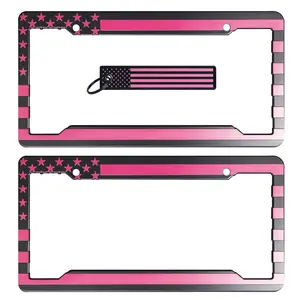 American Flag License Plate Frame, Key Tag set. Pink and Black
