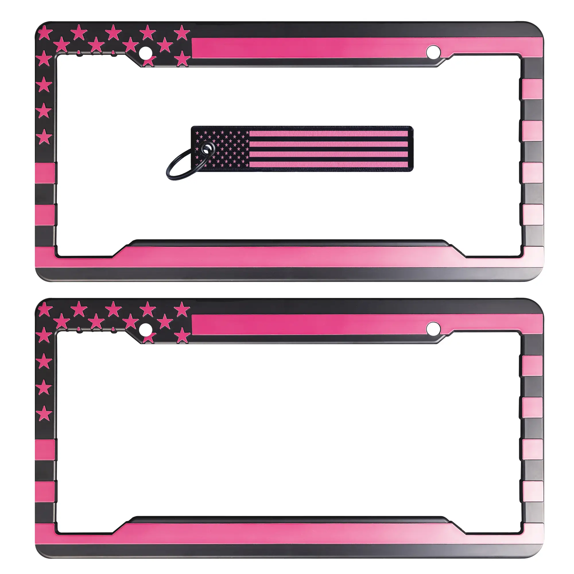 American Flag License Plate Frame, Key Tag set. Pink and Black