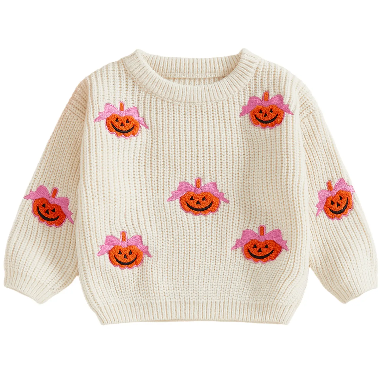 Toddler Baby Boy Girl Halloween Sweater Bow Pumpkin Embroidery Long Sleeve Knit Pullover Sweatshirt Tops Toddler Halloween Clothes