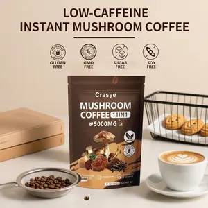 CRASYE Organic Low Caffeine Mushroom Coffee 11 Superfood Instant with Ashwagandha Shilajit Lion's Mane Reishi Chaga & Collagen 30 Servings for Focus Energy Digestion and Immunity Fiber