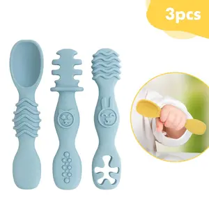 3 Piece Silicone Baby Spoon Set, BPA Free, Soft Tip Infant Feeding Utensils, Dishwasher Safe, Boilable, Suitable for Self-Feeding Babies