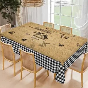 BLIOWL Vintage Farmhouse Cow Rooster Printed Tablecloth, Restaurant Decoration Tablecloth,Edge Embossing Technology,Daily Home Kitchen Table Cover,Indoor And Outdoor Use,Home Decoration,Rectangular/Circular Polyester Tablecloth,Woven By Machine