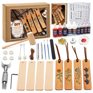 Harxvto Leatherbookmarks Making Kits , Book Lovers Leather Crafting Kit with Dyeing Carving Working Tools Supplies for Book Mark, Leather Working Kit for Bookmark, Adults Diy Crafts Making