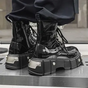UYCEKK Men'S Punk-Style Glossy Black Motorcycle & Cowboy Boots - High-Top Thick-Soled with Metal Studs, Zipper Closure, & Rubber Sole - Large Size for Streetwear, Biker, Casual & Semi-Formal Outfits - Durable & Comfortable Men'S Footwear