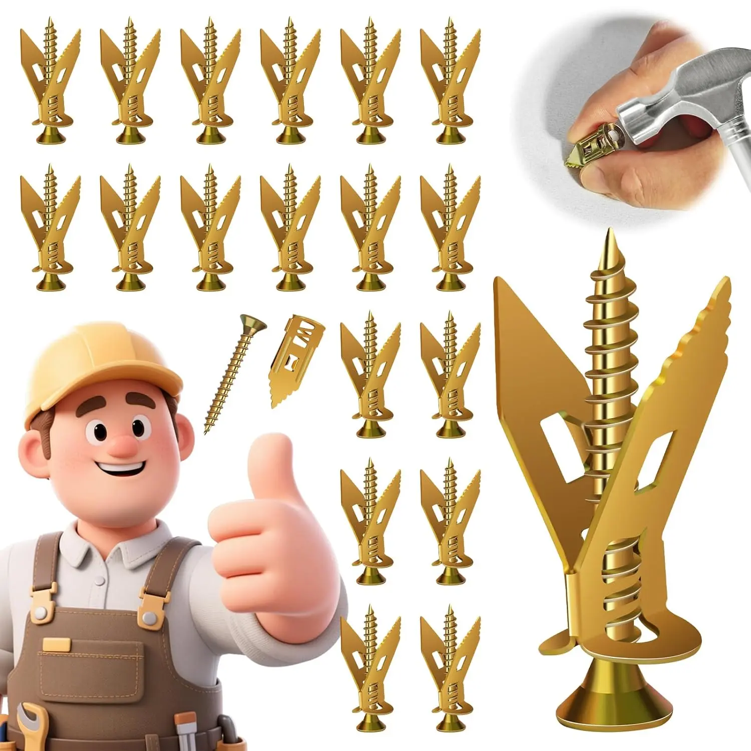 Self Drilling Anchors Screws, Upgraded Self Drilling Drywall Anchors with Screws, Easy Application No Drill Or Holes in Wall, fathersdaygifts