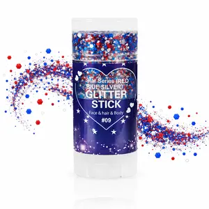 4th of July Glitter Stick - Red White and Blue Body & Hair Sparkle for Face, Skin & Hair - Patriotic USA Accessories for Independence Day Party, Festivals, Parades & Sports Events - Long-Lasting, Waterproof, Skin-Safe & Easy to Wash Off