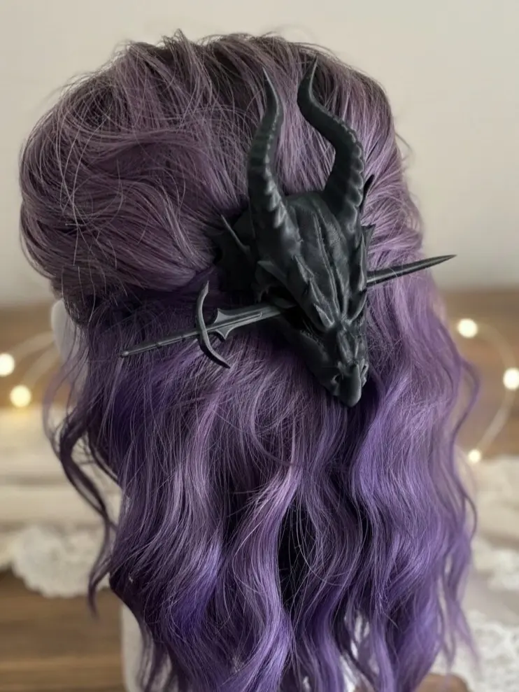 Dragon Skull Hair Pin with Sword Stick – Gothic Fantasy Hair Accessory for Cosplay & Renaissance Faire