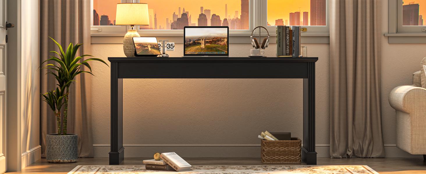 Vabches Farmhouse 59" Executive Simple Sturdy Computer Desk,Spacious Workstation for Home Office, Remote Work & Study,Pure Black