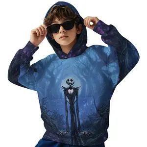 The Nightmare Before Christmas Printed Long Sleeved Hooded Sweatshirt, Boys' Spring And Autumn Sportswear, Casual Versatile Pullover Suitable For Boys' Outdoor Sports, Suitable As A Gift  B0929-56