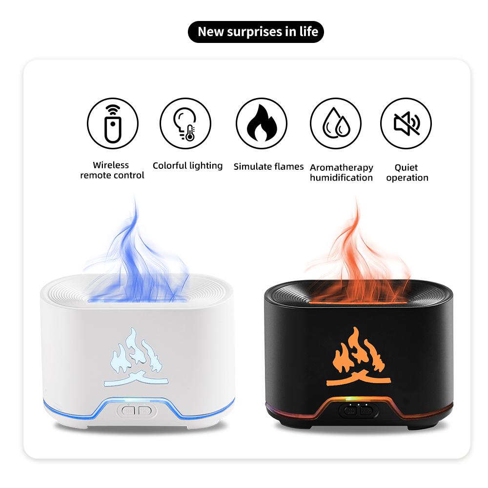 Flame Diffuser aroma Humidifier with Auto Off 300ml Remote Aromatherapy Humidifier 7-Color Light fragrance Quiet for Yoga Bedroom Office Aromatherapy Diffuser essential oil air purifier oildiffuser modern design led fireplace Air Humidifier deffuser