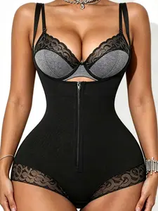 Women's High Waist Open Bust Bodysuit Shapewear, Colombian Style Fajas, Adjustable Zipper Shapewear, Tummy Control & Butt Lift Full Body Shaper, Zipper & Hook Eye Closure Compression Jumpsuit, Suitable For Daily & Outing