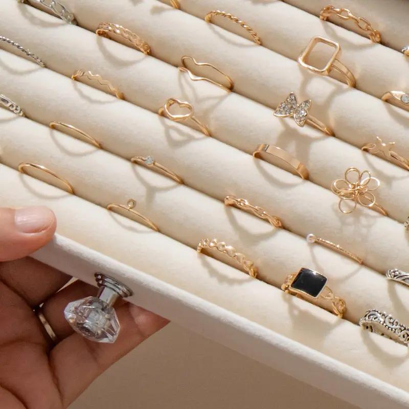 5-Layer Velvet Jewelry Box with Clear Lid, Large Capacity Jewelry Organizer Storage Case for Rings Earrings Necklaces Bracelets, Acrylic Display Jewelry Holder Drawer Organizer for Women Girls, Vanity Dresser Countertop Storage Box