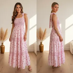 Women's Stylish Summer Sleeveless Tie-up Floral Slip Dress Long Swing Dress for Daily Casual Party Wear