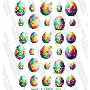 Colorful Easter Eggs Water Slide Nail Decals, Multi Size Sheet