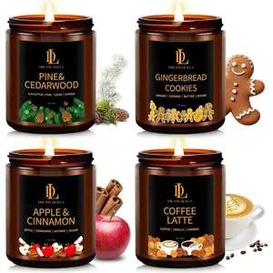 Winter Candle Set, Candles for Home Scented, 4 Pack Soy Candles for Holiday, Holiday Candle Gifts for Women Men, Winter Scents of Gingerbread Cookies/Apple & Cinnamon/Coffee Latte/Pine & Cedarwood