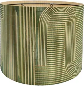 Rustic Bamboo Drum lamp Shade for table lamps and floor lamps with Decorative Geometric Green Figure, ideal for living room bedroom, easy assemble, size 11.8Inch*9Inch