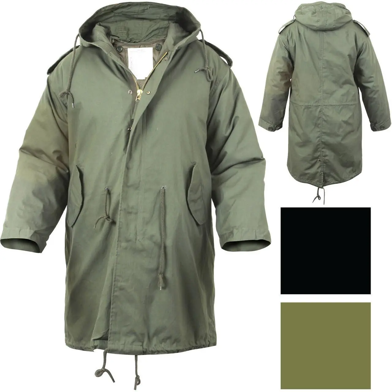 Men's M-51 Fishtail Parka - Hooded Cotton Military Winter Trench Jacket, Removable Polyester Liner, Zipper Closure, Customizable Fit Field Jacket, Long Sleeve Black Menswear Top