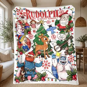 Rudolph the Red - Nosed Reindeer Christmas - Themed Blanket| Sofa Binging Throw, AC Home Blanket, Outdoor Picnic Vibe For Christmas party decor, winter family movie nights, New Year gathering decor Ideal for Christmas, New Year's Day, New Year