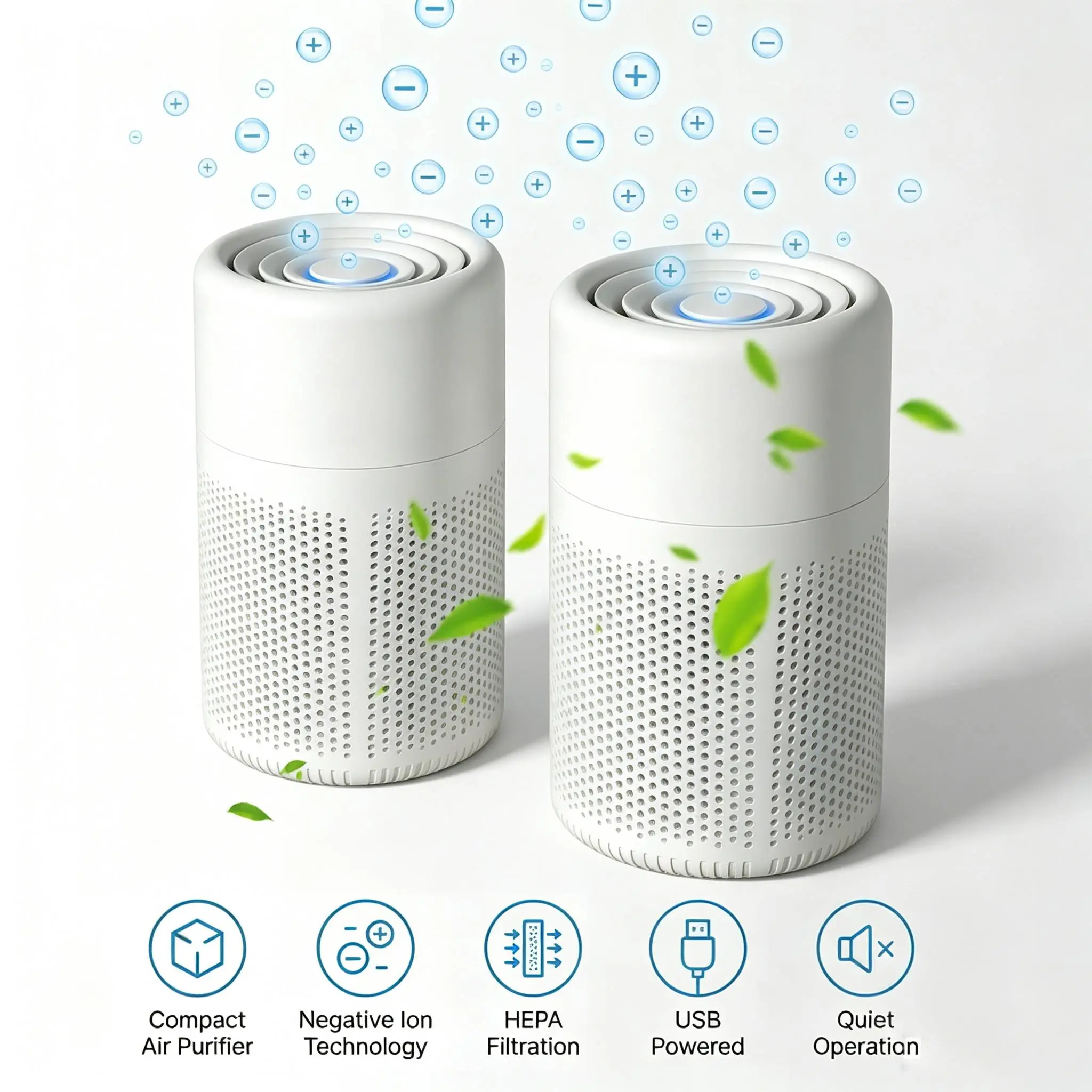 【Summerfinds】Mini Compact Desktop HEPA Filter Air Purifier with USB Port, Anti-Allergy Activated Carbon Sponge Filtration - Quiet Portable Air Cleaner for Home, Office, Odor Removal