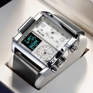 FEICE Large Dial Square Men's Watch Multifunction Chronograph Luminous Waterproof High-Quality Versatile Fashion Silver Luxury Timepiece Time Style
