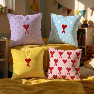 Brand Ami Cushion Cover INS Style Exquisite Print Short Plush Pillow Case Soft Skin-Friendly Durable Throw Pillow Cover 40x40 Viral Trendy Aesthetic Cozy Luxury Home Decor Living Room Bedroom Sofa Couch