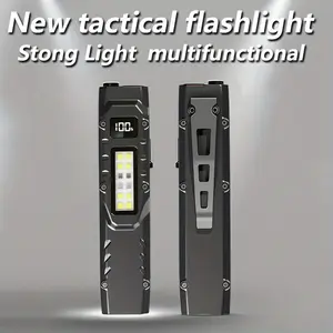 9 Modes 1000 Lumens Tactical Flashlight – Ultra Slim Mini LED Flashlight with Digital Battery Percentage Display, 3 Light Sources and Hanging Buckle Design. Compact and Portable, Suitable for Outdoor Camping.