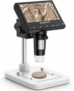 Microscope, LCD Digital Coin Microscope 1000x, Coin Magnifier with 8 Adjustable LED Lights, PC View Compatible with Windows/MacBook, EDM4, 4.3-Inch