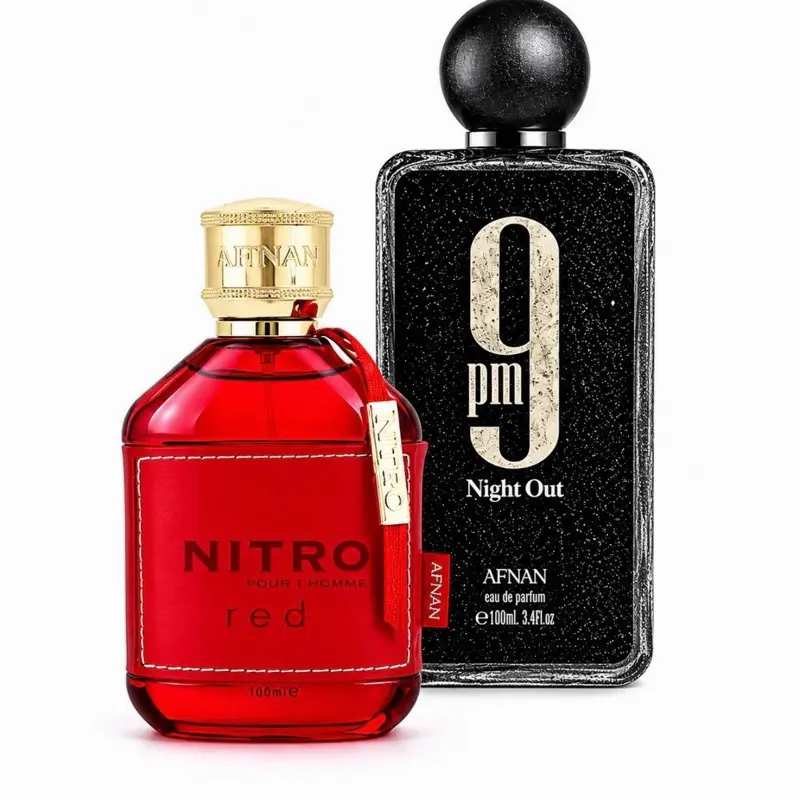 Afnan 9Pm Night Out + Nitro Red Duo Bundle EDP Spray (100 ML) - Unisex Fragrance, Perfumes for Women, Men's Cologne, Womens Gifts for Special Occasions