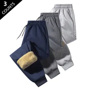 Men's autumn and winter fleece-lined warm windproof thermal jogger pants with adjustable drawstring waistband, suitable for cold weather outdoor sports and casual wear